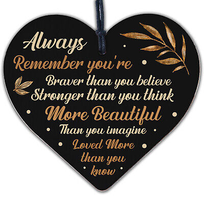 You Are Braver Stronger Beautiful Wooden Hanging Heart Friendship Plaque Gift