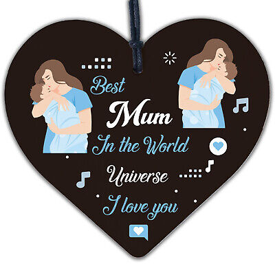 Best Mum In The Universe Birthday Mothers Day Hanging Heart Christmas Gift World