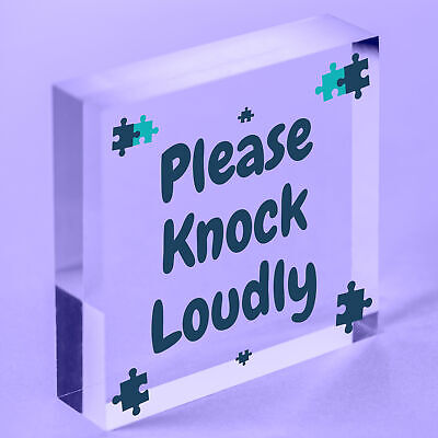 Please Knock Loudly Hanging Door Sign Plastic Contempary Wall Decorative Plaque