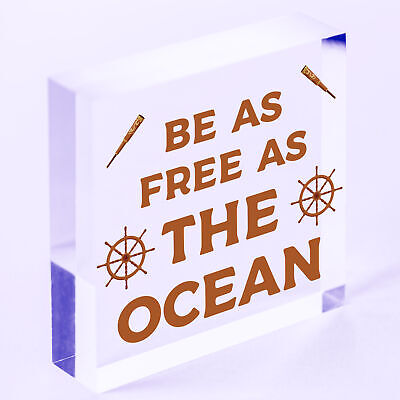 Free As The Ocean Nautical Seaside Marine Theme Hanging Plaque Bathroom Sign