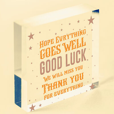 Good Luck Colleague Friend Teacher Work New Job Gift Engraved Wood Sign Present