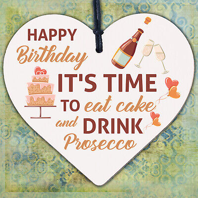 Prosecco Happy Birthday Wooden Heart Mum Daughter Best Friend Card Alcohol Gifts