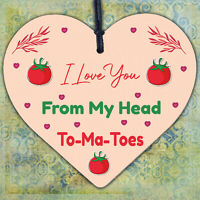 Valentines Day: LOVE YOU HEAD TOMATOES Wood Hanging Heart Sign Funny Kitchen