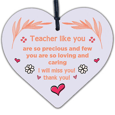 Teacher Leaving Gift Wood Hanging Heart Plaque Term End Present Thank You Sign