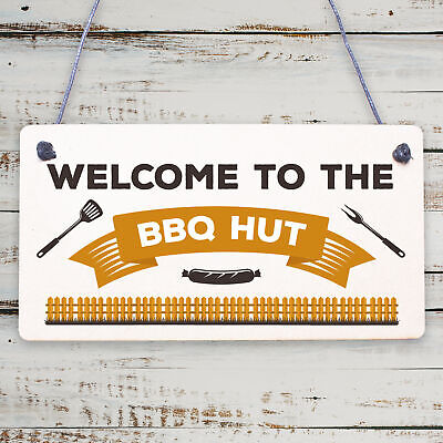 BBQ Hut Garden Sign Summer House Bar Man Cave Shed Plaque Friendship Gift