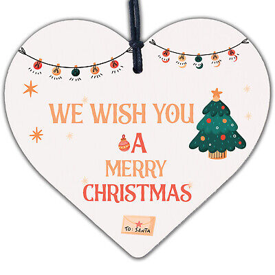 Wish You A Merry Christmas Wood Heart Christmas Tree Xmas Bauble Decoration Gift