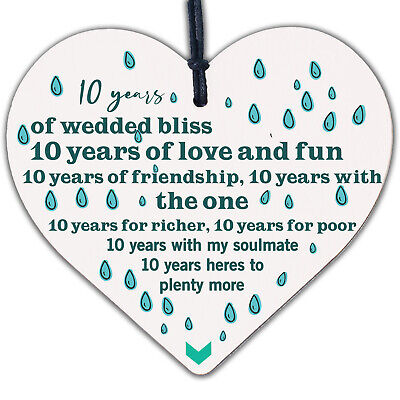 10th Wedding Anniversary 10 Year Tin Handmade Wooden Heart First Wedding Gifts