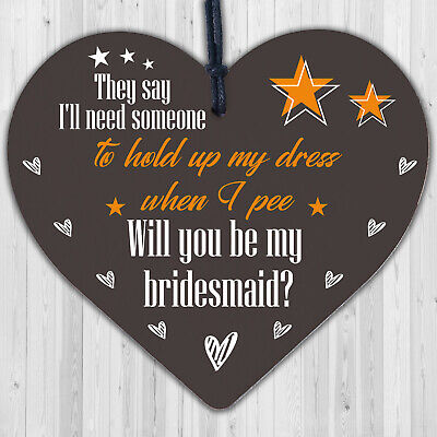 Will You Be My Bridesmaid Wooden Hanging Heart Wedding Invitation GIFTS Favours