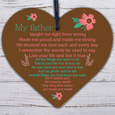 My Father Fathers Day Dad Wood Heart Sign Memorial Plaque For Him Daughter Gift