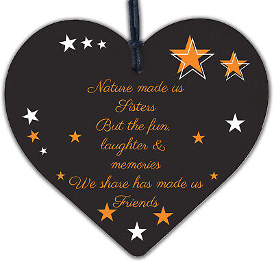 Sister Friends Gifts Wooden Heart Chic Plaque Family Friendship Thank You Gift