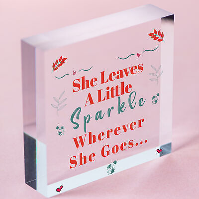 She Leaves A Little Sparkle Wooden Hanging Heart Plaque Friendship Sparkly Sign