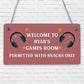 Welcome Sign GAMES ROOM Sign Man Cave Bedroom Door Sign Son Brother Gift