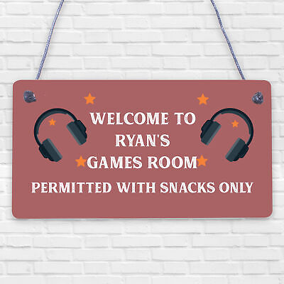 Welcome Sign GAMES ROOM Sign Man Cave Bedroom Door Sign Son Brother Gift