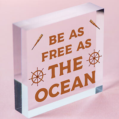 Free As The Ocean Nautical Seaside Marine Theme Hanging Plaque Bathroom Sign