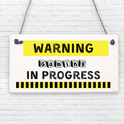 Warning Gaming In Progress Hanging Plaque Man Cave Bedroom Wall Fathers Day Sign