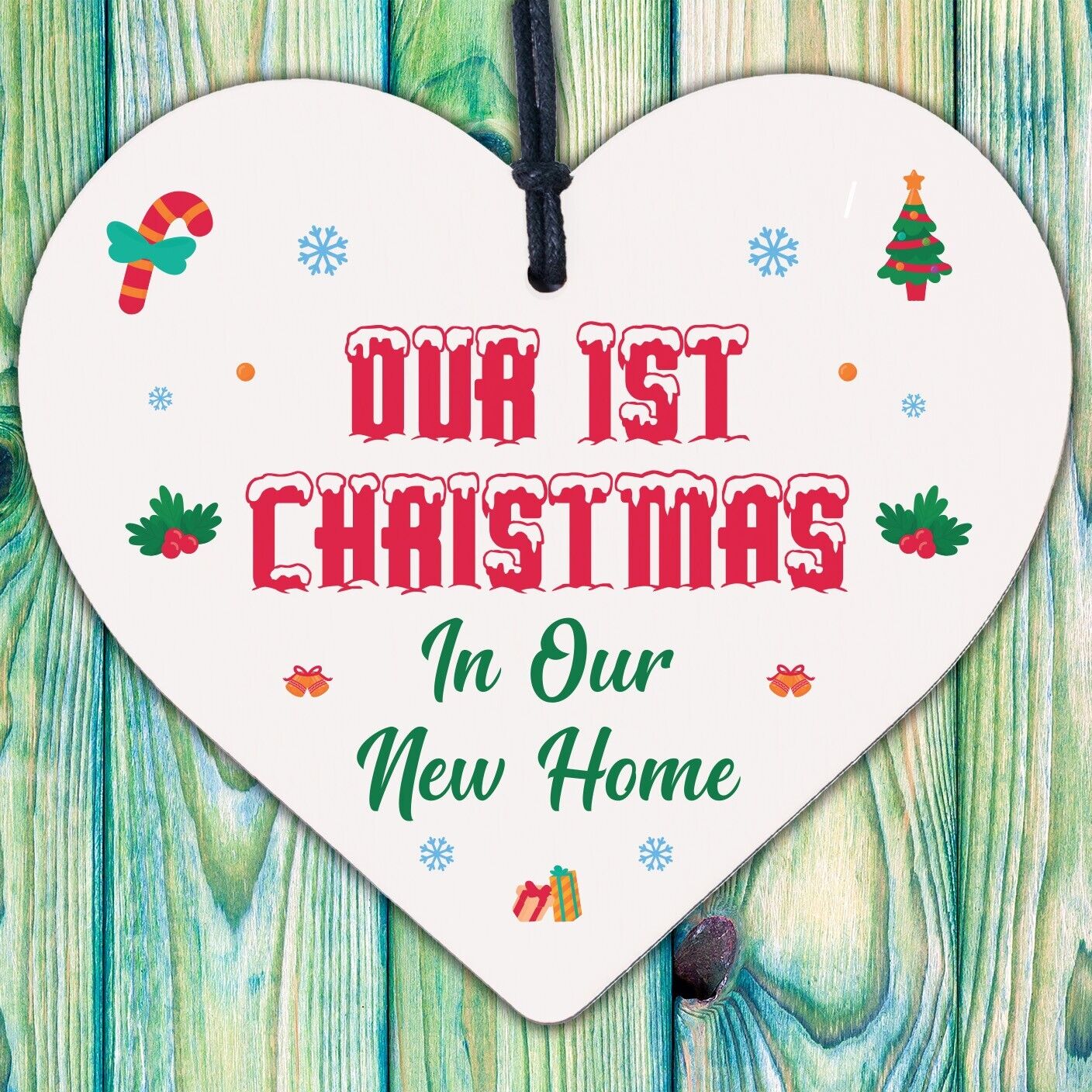 1st Christmas In Our New Home Hanging Wooden Heart Tree Decoration House Gift