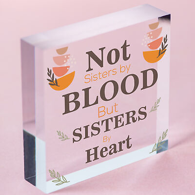 Sisters By Heart Friendship Sign Wood Heart Best Friend Plaque Gift Shabby Chic