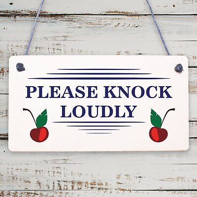 Please Knock Loudly Hanging Door Sign Plastic Contempary Wall Decorative Plaque