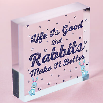 Rabbits Make Life Better Wooden Hanging Heart Plaque Pet Rabbit Hutch Sign Decor