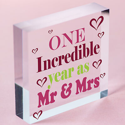 1st Wedding Anniversary Gift Wooden Heart Mr And Mrs One Year Anniversary Gift