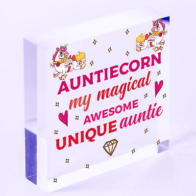 AUNTIE Gift For Birthday Mothers Day Wooden Heart Unicorn Gift For Her