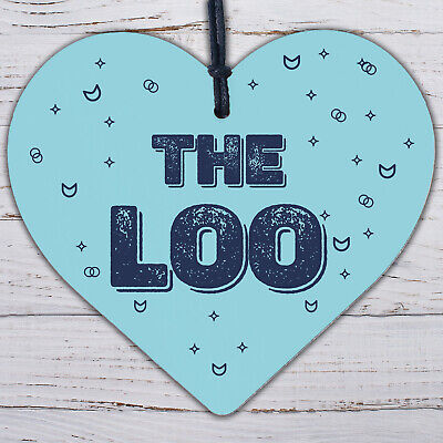 Shabby Chic The LOO Hanging Wooden Heart Toilet Plaque Door/Wall Sign Home Gifts