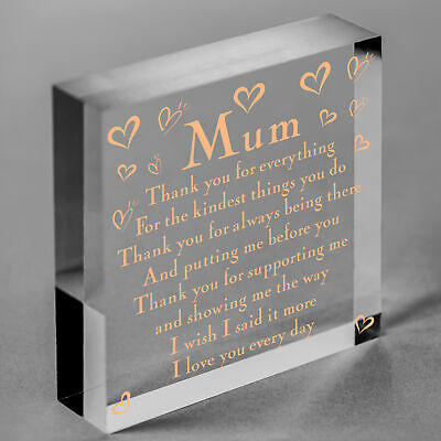 THANK YOU Gift For Mum Mummy Birthday Christmas Shabby Chic Wood Heart Plaque