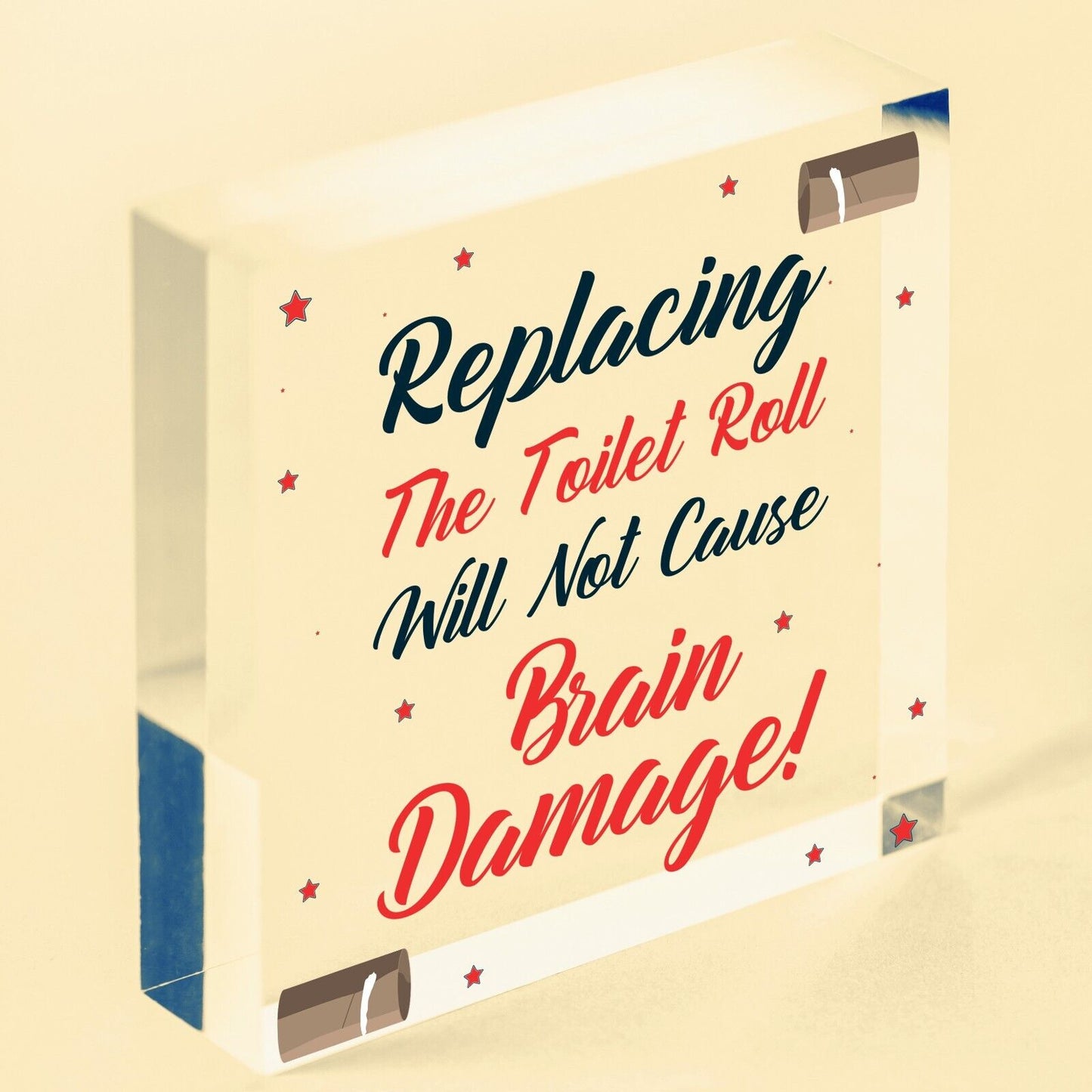 FUNNY Toilet Roll BRAIN DAMAGE Bathroom Present Hanging Plaque Home Gift Sign