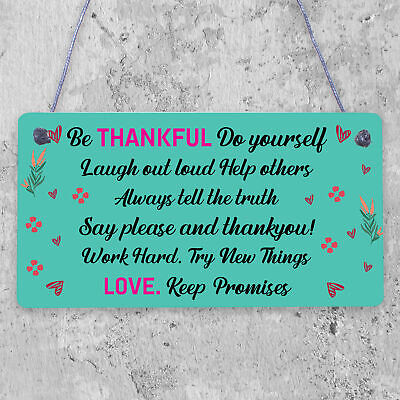 Be Thankful Family Rules Wall Plaque New Home Kitchen Friendship Door Sign Gifts