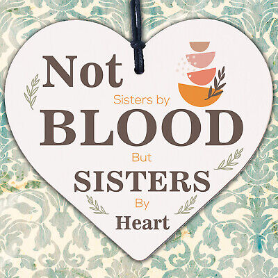 Sisters By Heart Friendship Sign Wood Heart Best Friend Plaque Gift Shabby Chic