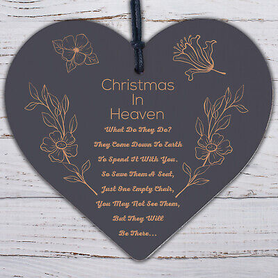 Christmas In Heaven Xmas Tree Decoration Memorial Quote Heart Plaque Love Poem