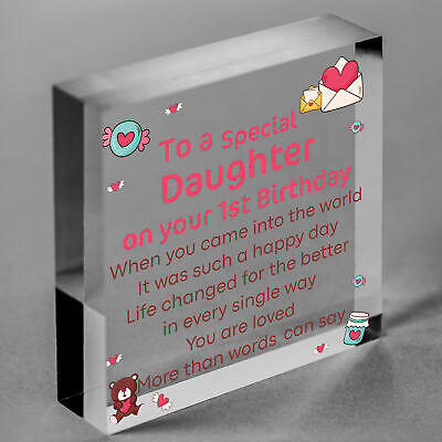 1st First Birthday Baby Girl Wood Heart Plaque Gift For Daughter Mummy Daddy