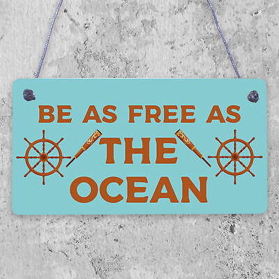 Free As The Ocean Nautical Seaside Marine Theme Hanging Plaque Bathroom Sign