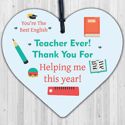 Teacher Wooden Heart Thank You Gifts for English Teacher Leaving Gift Keepsake