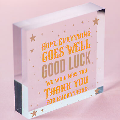 Good Luck Colleague Friend Teacher Work New Job Gift Engraved Wood Sign Present