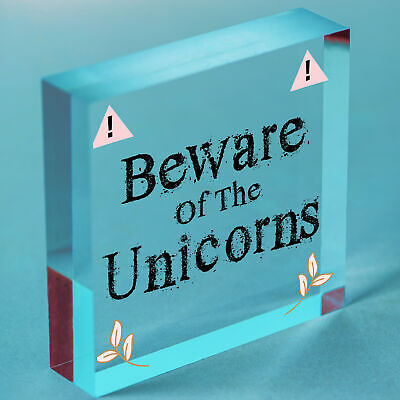 Beware Of The Unicorns Novelty Wooden Hanging Shabby Chic Plaque Unicorn Sign