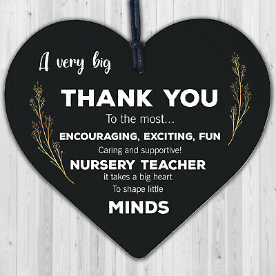 THANK YOU Gift For Nursery Teacher Hanging Wood Heart Leaving Nursery Gift