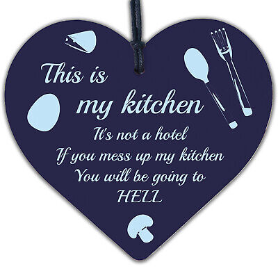 Shabby Chic This Is My Kitchen Hanging Wooden Heart Funny Plaque Retro Sign Gift