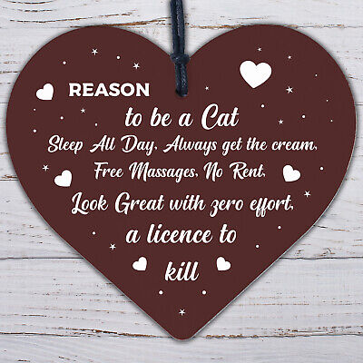 Reasons To Be A Cat Novelty Wooden Hanging Heart Shabby Chic Friendship Gift