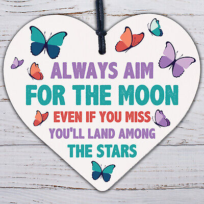 Always Aim For The Moon Wooden Hanging Heart Shaped Friendship Gift Plaque Sign