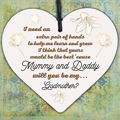 Will You Be My Godmother Heart Plaque Goddaughter Godson Christening Asking Gift