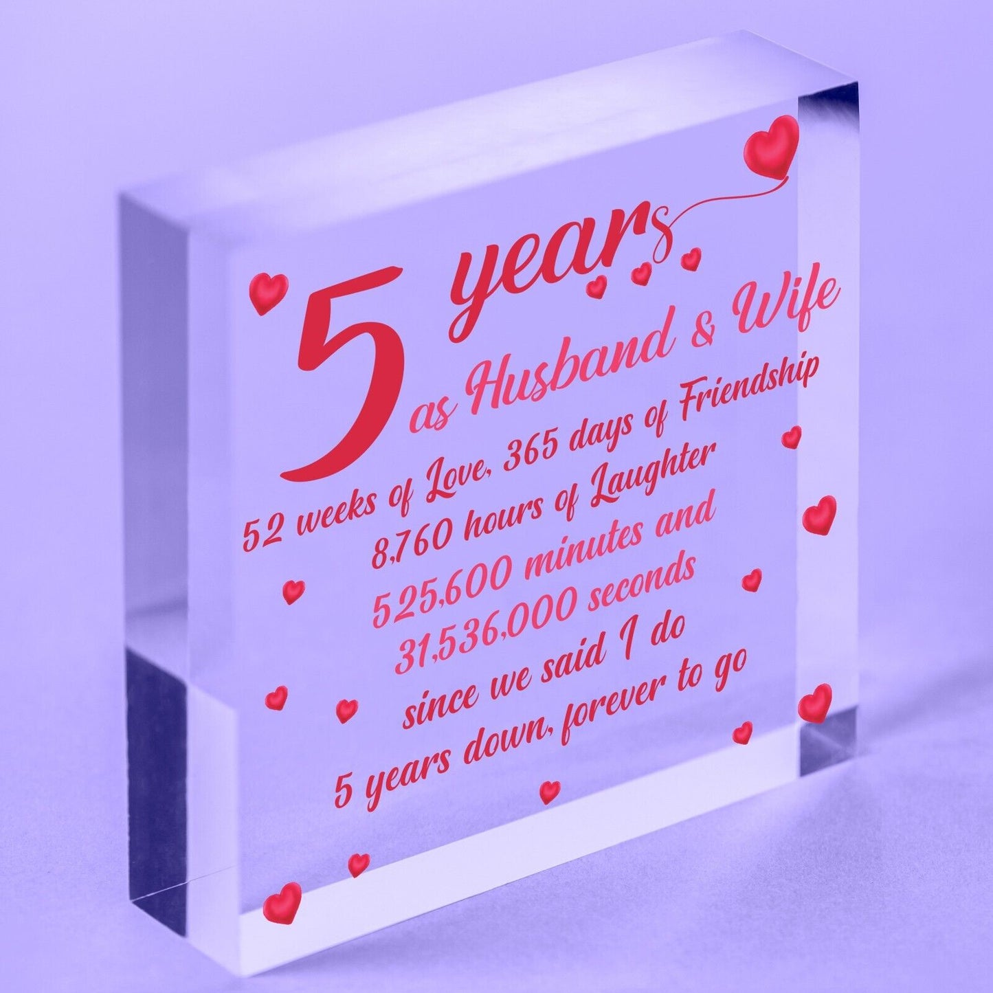 5th Wood Anniversary Block Five Year Anniversary Gift For Her Gift For Men