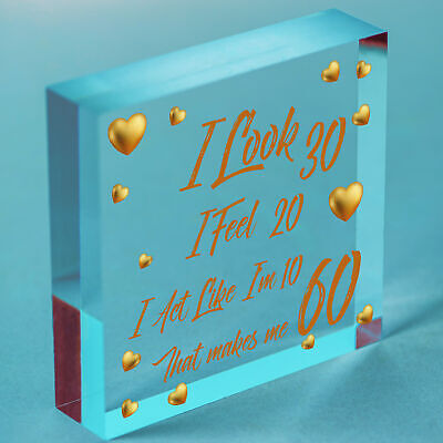 60th Birthday Novelty Funny Gift For Mum Dad Nan Grandad Wood Heart Plaque Card