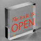 Novelty The Bar Is Open Plaque Home Bar Man Cave Alcohol Beer Vodka Gin Sign