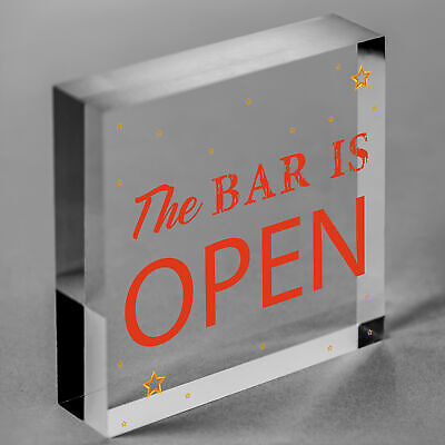 Novelty The Bar Is Open Plaque Home Bar Man Cave Alcohol Beer Vodka Gin Sign