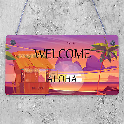 Tiki Bar Welcome Hanging Wall Plaque Garden Home Bar Pub Sign Friendship Gift