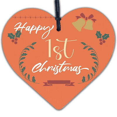 First 1st Christmas Baby Gift Bauble Decoration Handmade Wooden Heart Sign