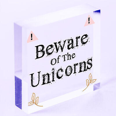 Beware Of The Unicorns Novelty Wooden Hanging Shabby Chic Plaque Unicorn Sign