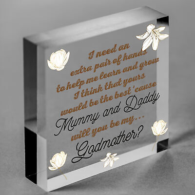 Will You Be My Godmother Heart Plaque Goddaughter Godson Christening Asking Gift