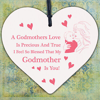 Blessed With Godmothers Love Wooden Hanging Heart Plaque Sign Mothers Day Gift